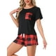 thumbnail image 4 of Conjunto de pijama de camiseta de manga corta de cuadros para mujer con pantalones cortos M Rojo, 4 of 5