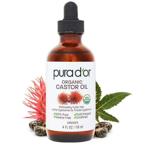 PURA D'OR Organic Castor Oil 4 Fl Oz