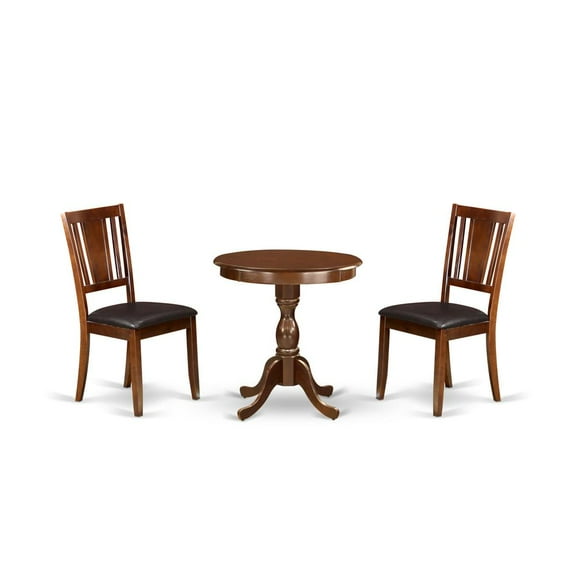 East West Furniture - ESDU3-MAH-LC - 3-Pc Modern Dining Room Set - 2 Kitchen Dining Chairs and 1 Dining Room Table (Mahogany Finish)