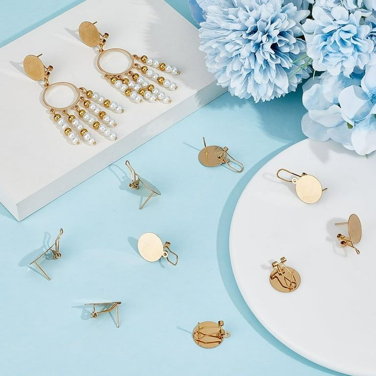 Box 10Pcs Gold Clip on Earring Findings Round Earring Post Clips