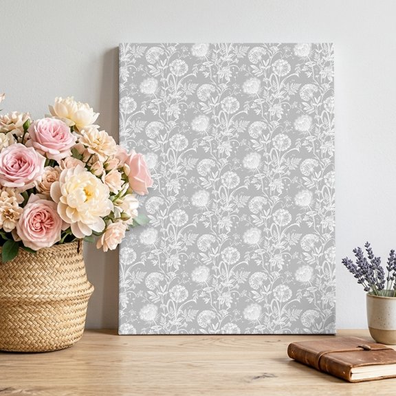 White Floral Canvas Wall Art for Living Room, Monochrome Foliage Vines Blooms Buds Modern Botanical Poster Print Painting for Entryway Side Of Cabinet Decoration Wall Pictures Prepare To Hang 8"x12"