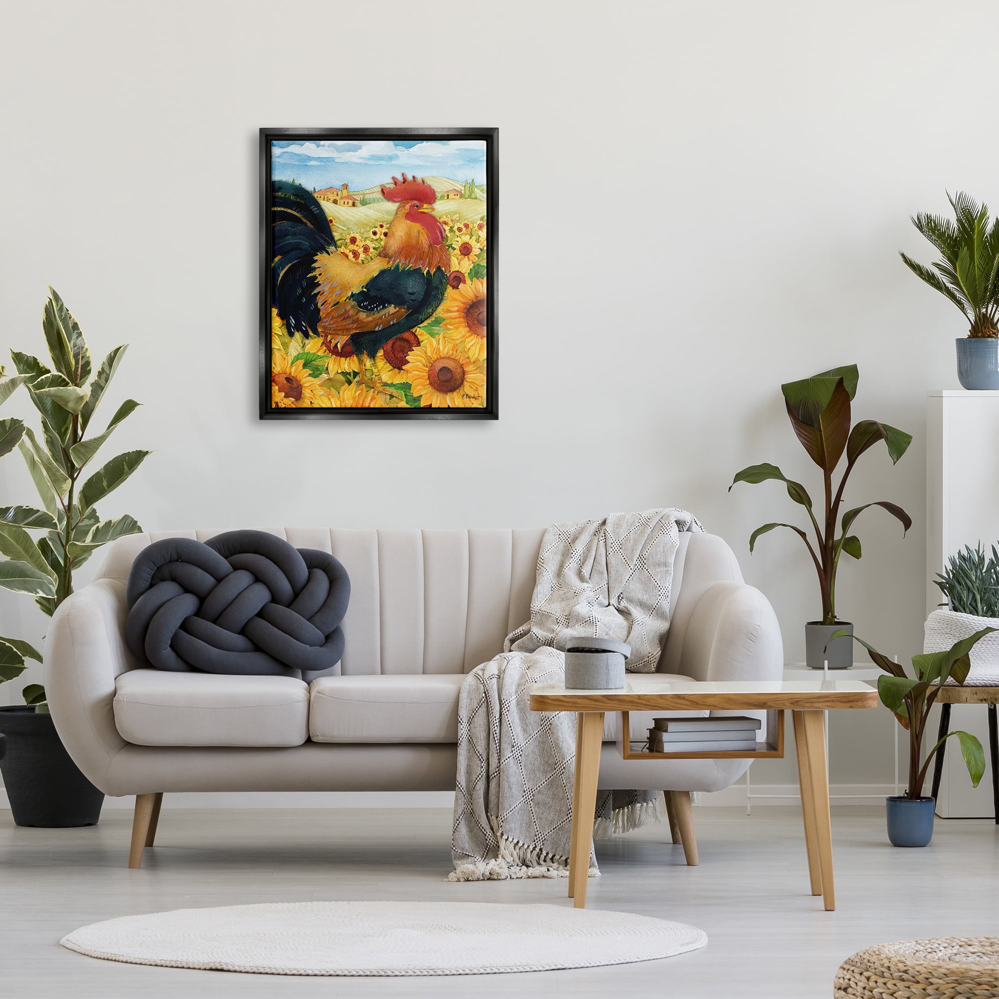 Stupell Industries Rooster in Sunflower Fields Animals & Insects Painting Black Floater Framed Art Print Wall Art, 25 x 31