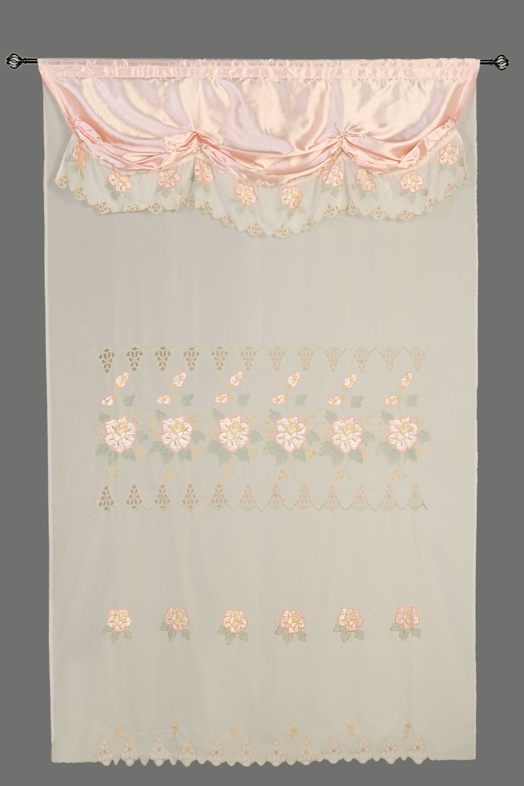 Peach Pink Room Decor Embroidery Sheer Valence Window Curtain Drapes 60x90+18" 