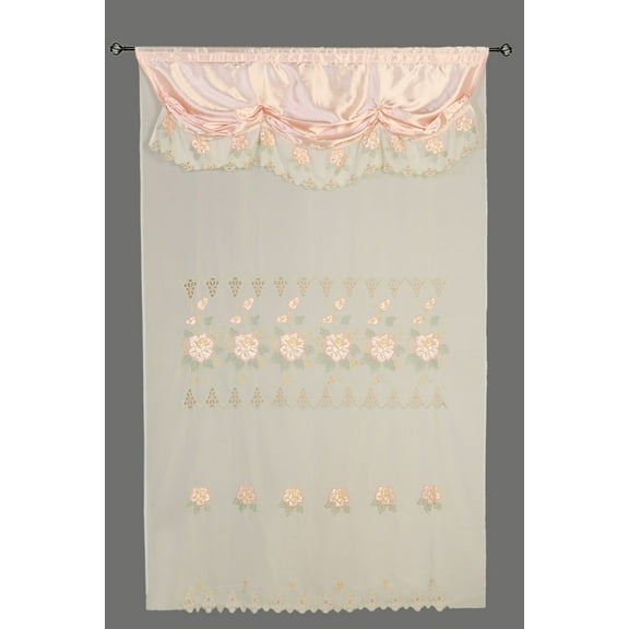 Peach Pink Room Decor Embroidery Sheer Valence Window Curtain Drapes 60x90 18"