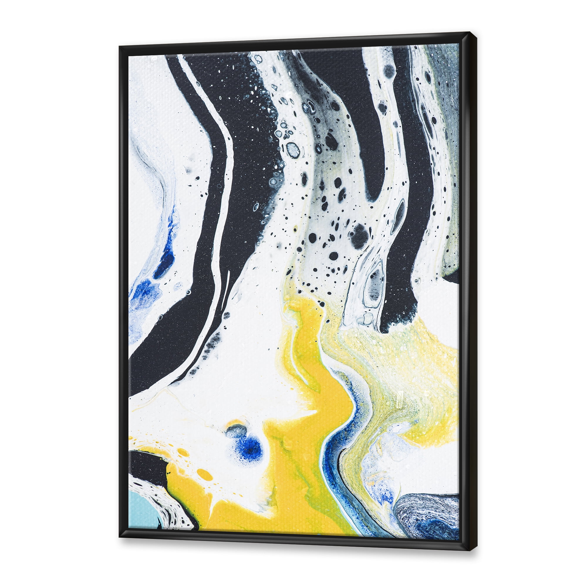 Abstract Marble Composition In Blue and Yellow IV 24 in x 32 in Framed Painting Canvas Art Print, by Designart