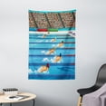thumbnail image 1 of Olympics Tapestry, Illustration of Swimmers During Swimming Competition Sports Theme Cartoon Art, Wall Hanging for Bedroom Living Room Dorm Decor, 40W X 60L Inches, Blue Beige Red, by Ambesonne, 1 of 2