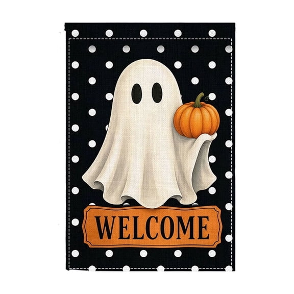 Durables Outdoor Halloween Garden Flag Fade Resistants Linen Yard Decor Featuring Ghosts And Pumpkins For Yard Display And Outdoor Celebrations