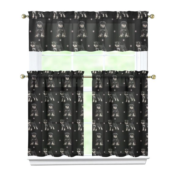 Dog Print Kitchen Curtains 36 Inch Short - 3 Panel Set, Cute Puppy & Floral Design, Rod Pocket Pet Lover Curtains 100% Polyester, Paw & Bone Pattern for Kitchen, Living Room, Bedroom, Easy Wash