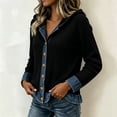 thumbnail image 5 of HBYJLZYG Women's Cardigan with Denim Patchwork Trim, Button Down Hooded Long Sleeve Relaxed Fit Ribbed Knit Casual Fall Outerwear Tops for Women Everyday Wear, 5 of 7