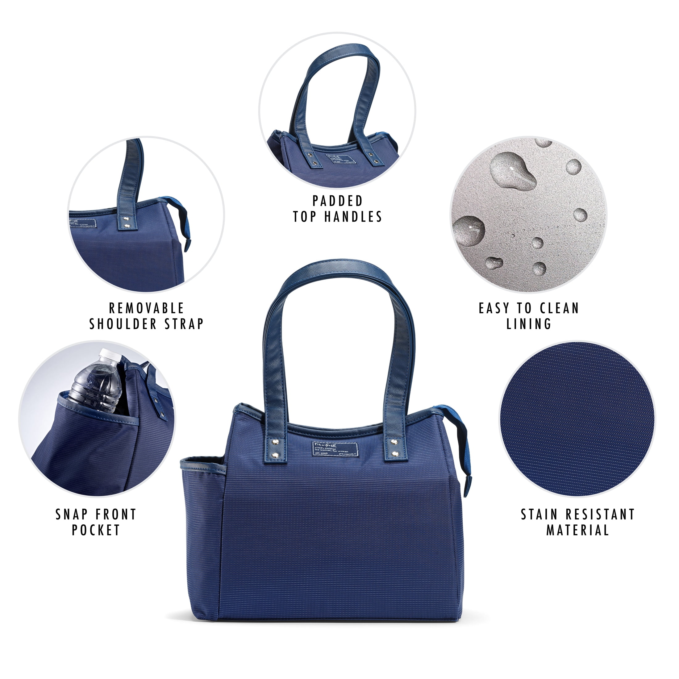 Fit + Fresh Westerly Fashion Insulated Reusable Lunch Bag for Women with Zip Top, Navy