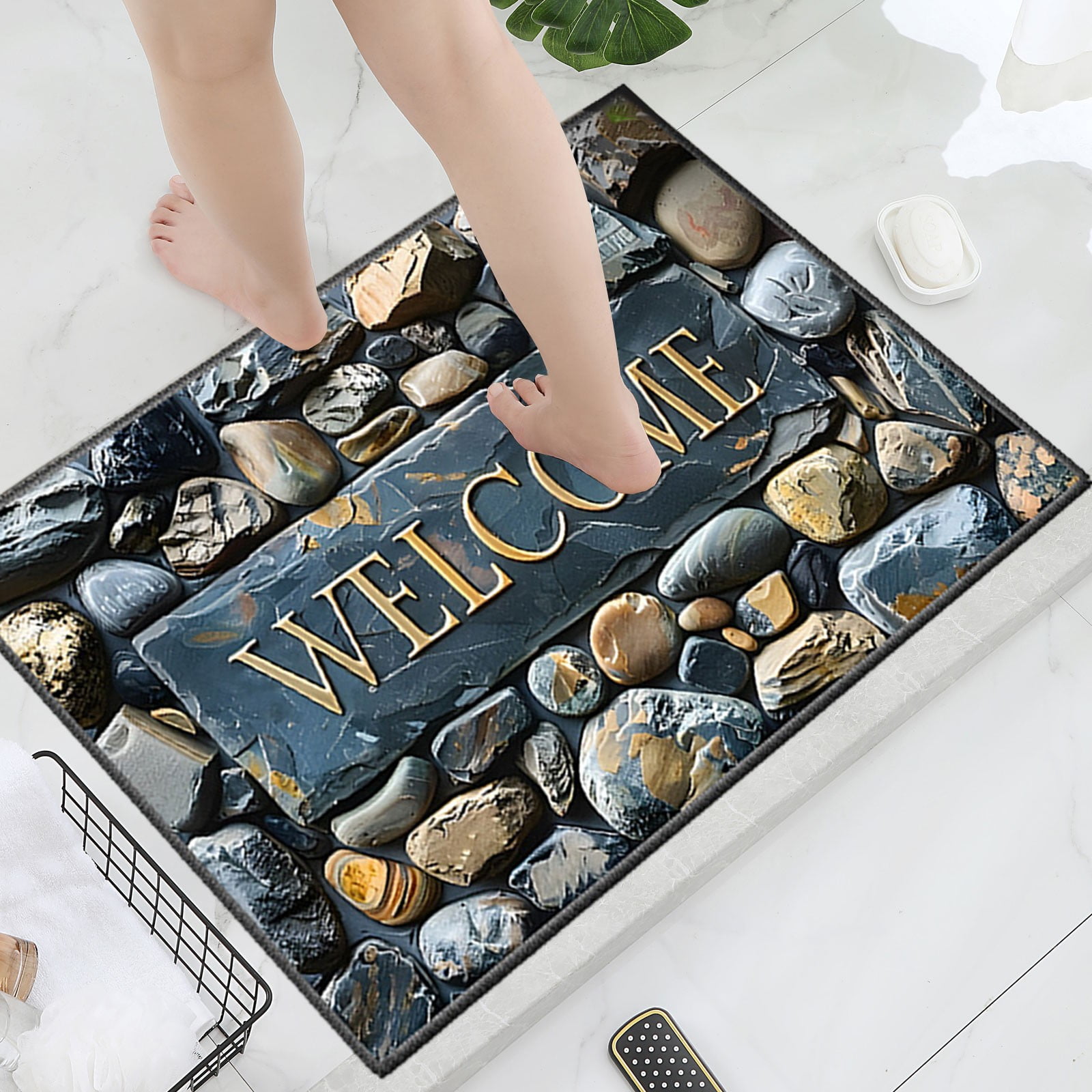 Rectangle Entrance Door Mat, Entry Way Doormat Front Door Rugs Outdoors Heavy Duty Welcome Mat, Non Slip Low Profile for Garage (Large)