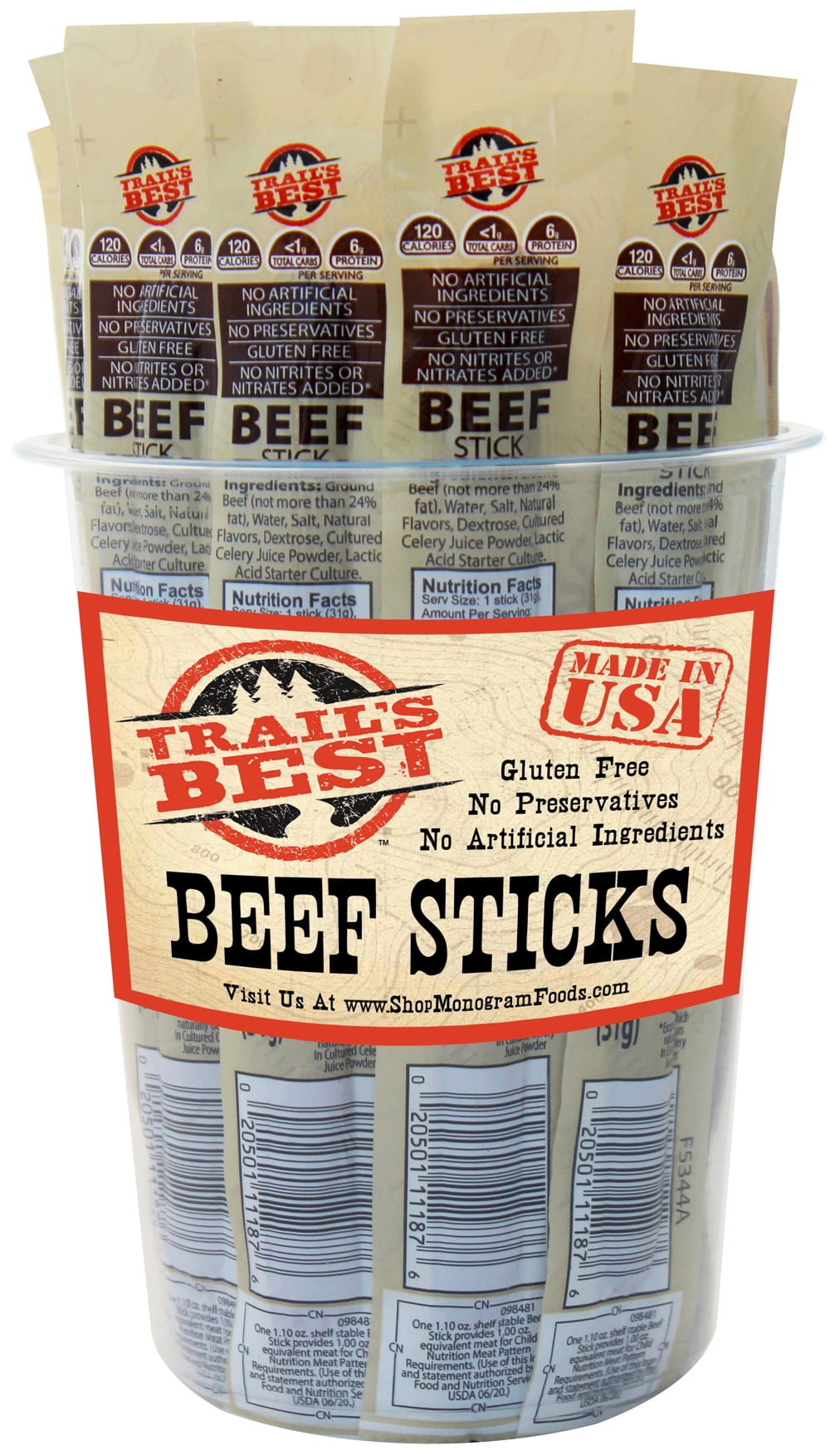 Trail's Best 1.1oz Beef Sticks 16-ct Tubs - 2 Tubs