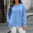 thumbnail image 6 of safuny Womens Oversized Sweatshirt Crewneck Long Sleeve Pullover Sweatshirts Solid Color Split Hem with Button Blue _k L, 6 of 9