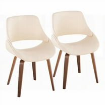 Mid-Century Modern Dining Chairs - 2-Pack in Walnut & Cream Faux Leather with Bent Wood Legs.