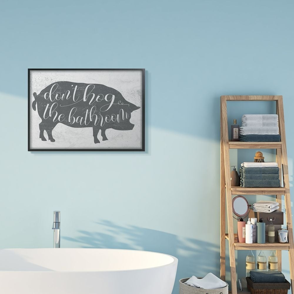 Stupell Industries Don’t Hog The Bathroom Grey Farm Animal Pun Designed by Daphne Polselli