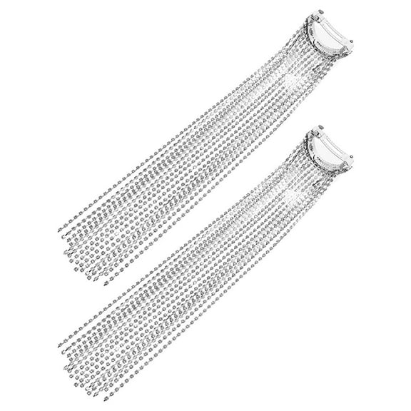 LITINKIMI Hair Styling Accessories Rhinestone Tassel Hair Clips for Women Silver 2Pcs