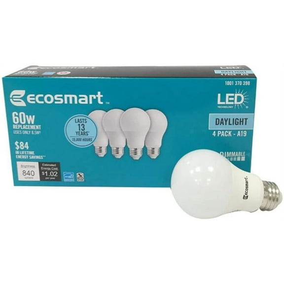 EcoSmart LED 8.5W (60W Equivalent) Daylight General Purpose Led Lights, Dimmable (4 Pack)