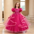 thumbnail image 2 of HJYCHN Dresses for Girls Short Puff Sleeve Long Formal Dress with Embroidered Bodice and Ribbon for Girls' Dresses 5-6 Years, 2 of 9