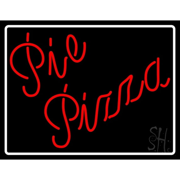 Red Pie Pizza With Border LED Neon Sign 15 x 19 - inches, Clear Edge Cut Acrylic Backing, with Dimmer - Bright and Premium built indoor LED Neon Sign for restaurant window and interior decor.