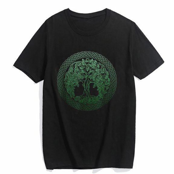 Women's T-shirt Tree of Life Viking Valhalla Graphic Top Greenery Ring Nordic Pattern Black 3X-Large