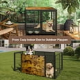 thumbnail image 3 of Amoveo 32.7" Foldable Dog Crate for Small Dogs, 3-in-1 Metal Kennel & Playpen with Wheels & Feeding Bowls, Escape-Proof Indoor Outdoor Cage,Brown, 3 of 10