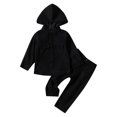 thumbnail image 2 of Baby Boys Girls Clothes 1-4 Years Children's Casual Solid Color Button Pocket Hooded Pullover Long Pants Two-piece Set Long Sleeved Hooded Set Sweatshirt SweatPant Sports Set, 2 of 9