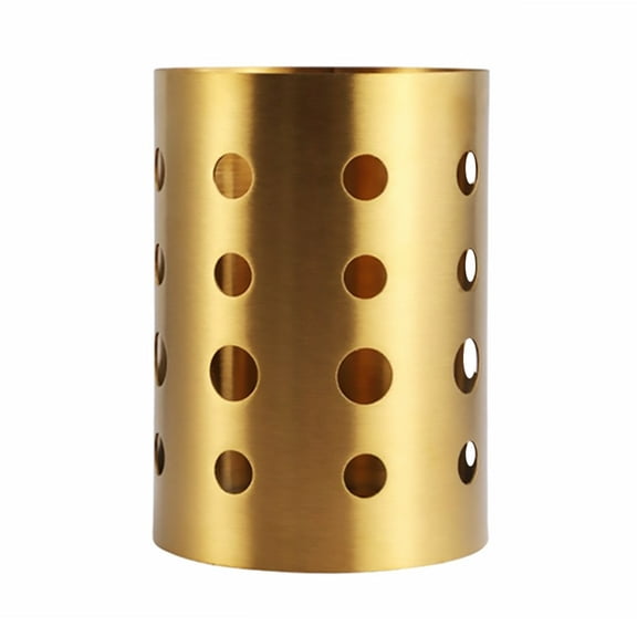 SHOWERORO 1Pack Golden Cylinder Stainless Steel Kitchen Cutlery Holder for Utensil Storage and Drainage
