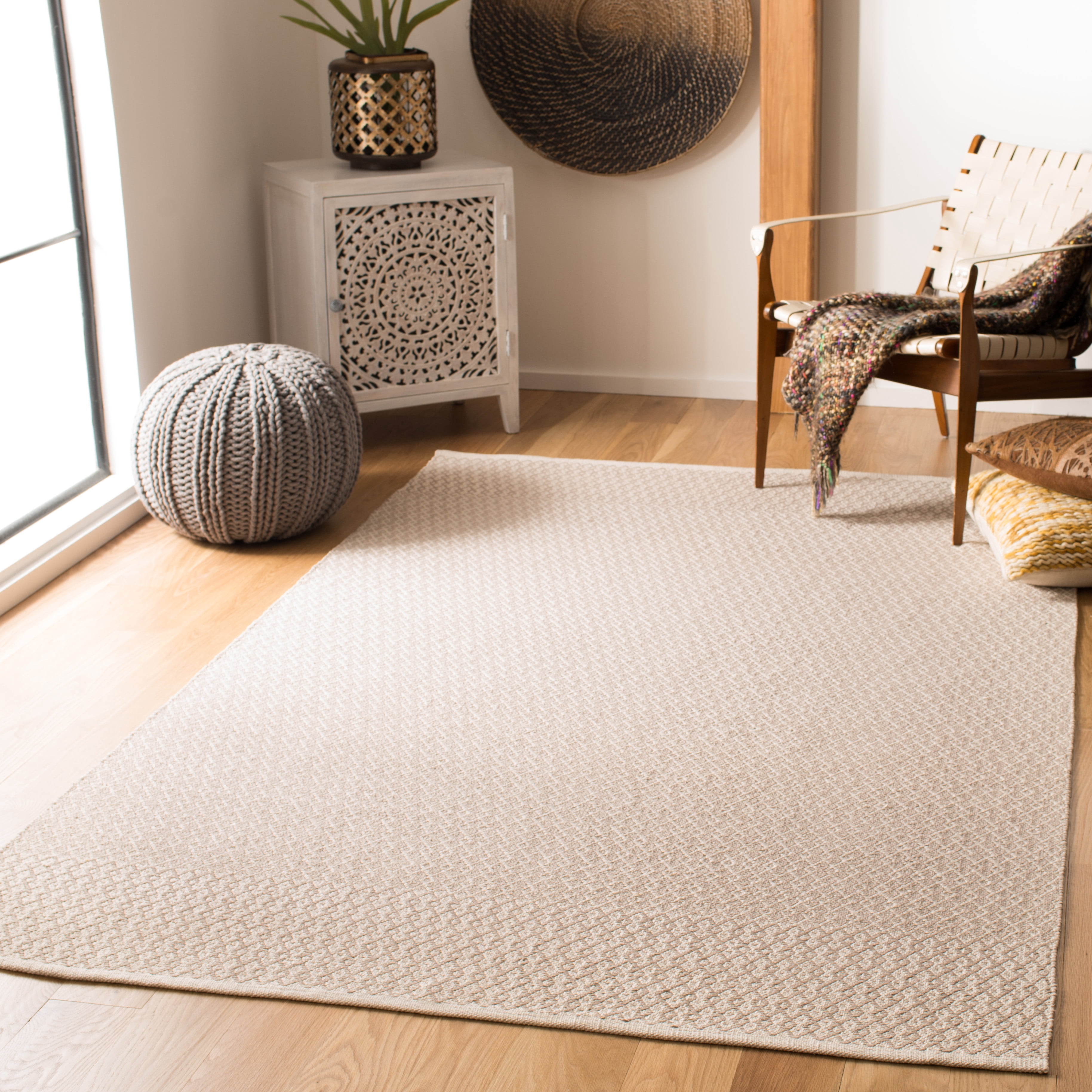 SAFAVIEH Montauk Nazca Geometric Cotton Area Rug, Ivory/Grey, 9' x 12'