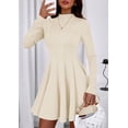 thumbnail image 3 of Vestido PRETTYGARDEN Beige Manga Larga Línea A con Volantes M, 3 of 8