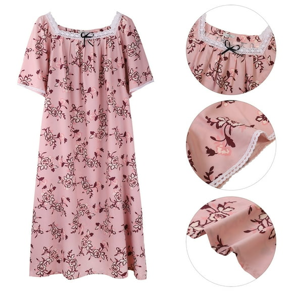 Retap Plus Size Nightgowns for Women,Soft Lightweight Comfy Sleepwear Lounge-wear, Short Sleeves Mid-Calf Length Women's Pullover Nightdress Pink XL