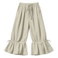 thumbnail image 5 of Karymi Women's Shorts Drawstring Elastic Waist Ruffle Hem Cropped Wide Leg Beach Pants, Adjustable Tie Cuff Casual Anckle Trousers with Side Pockets Athletic Shorts for Women, 5 of 9