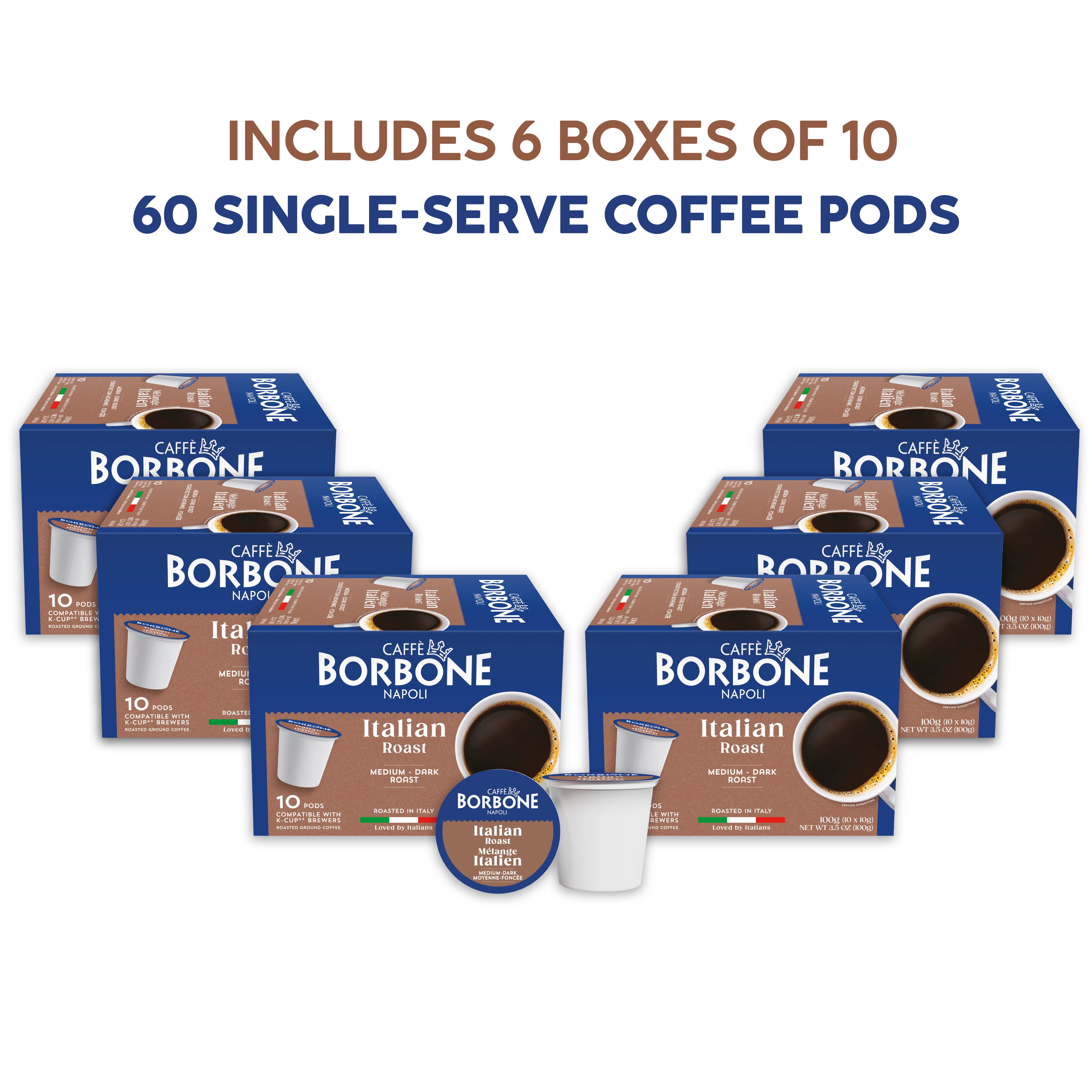 Caffè Borbone Italian Roast Medium Dark Roast Pods Compatible with K-Cup Brewers, (60 Count)