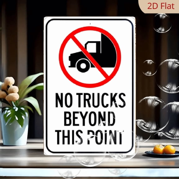 Decorative Sign, Plaque Large No Trucks Beyond This Point Sign, 8x12in Aluminum Reflective Sign Rust Free Aluminum-UV Protected and Weatherproof