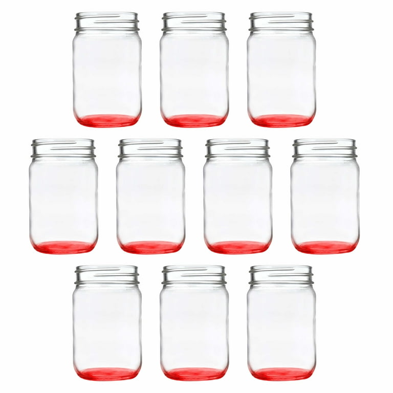 Decorating Mason Jars 12 oz. Set of 10, Bulk Pack - Glass Jars for  Overnight Oats, Candies, Fruits, Pickles, Spices, Beverages - Red 