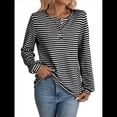 thumbnail image 2 of Camiseta Informal de Punto de Larga con Cuello Redondo y Botones A Rayas para Mujer Negro XL, 2 of 9