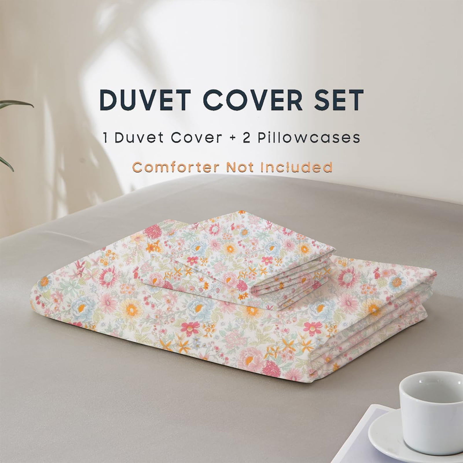 JOLUSERE 100% Organic Cotton Duvet Cover Sets King Size, 3 Pieces Colorful Pink Floral Reversible Soft Bedding Sets
