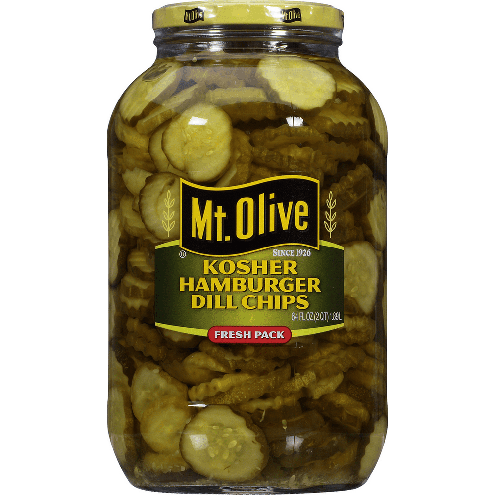 Mt Olive Fresh Pack Hamburger Chips Kosher Dill Pickles, 64 fl oz Jar