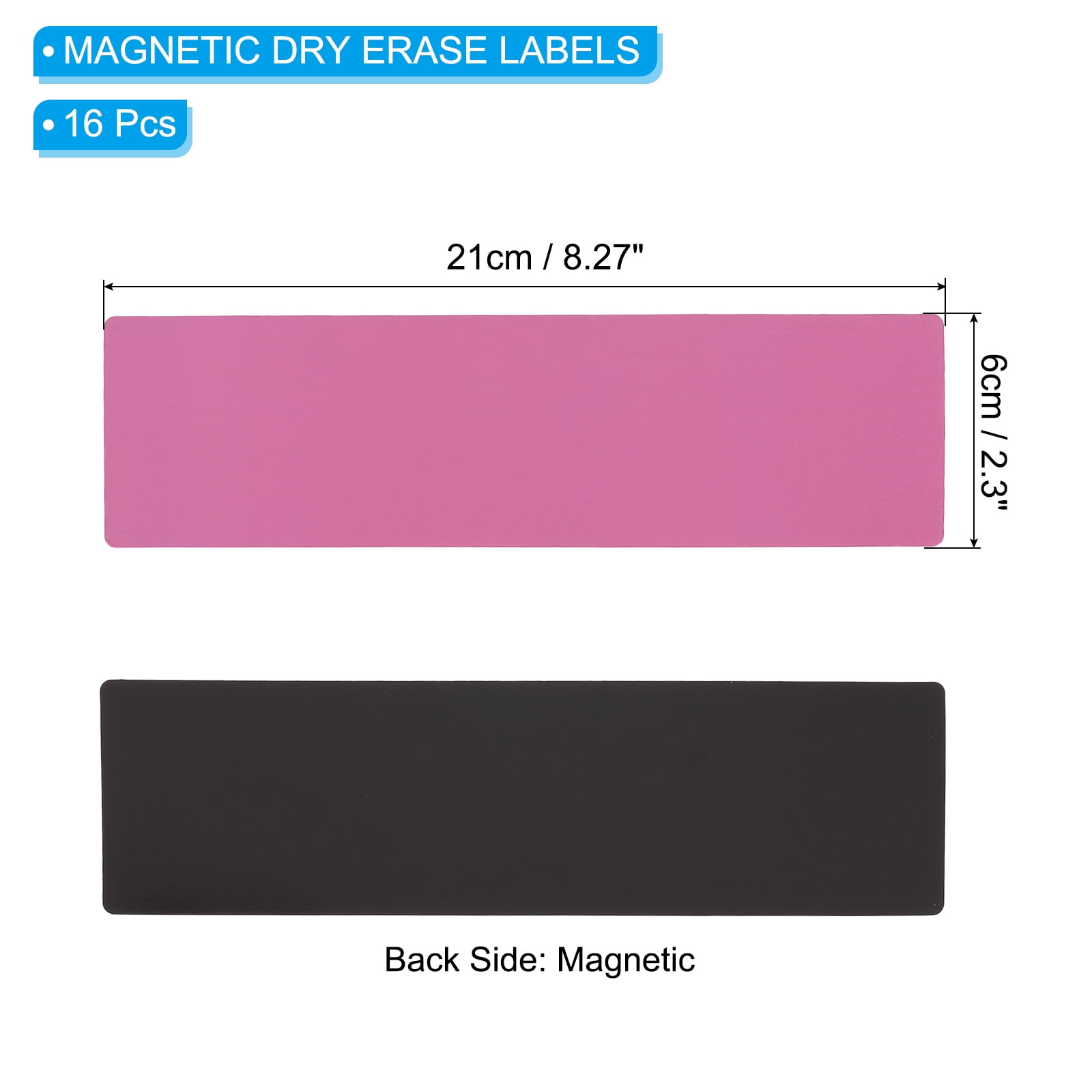 Magnetic Name Tag 8.27x2.3 Inch, Dry Erase Magnet Labels Waterproof Reusable Strips, 16 Pcs Pink