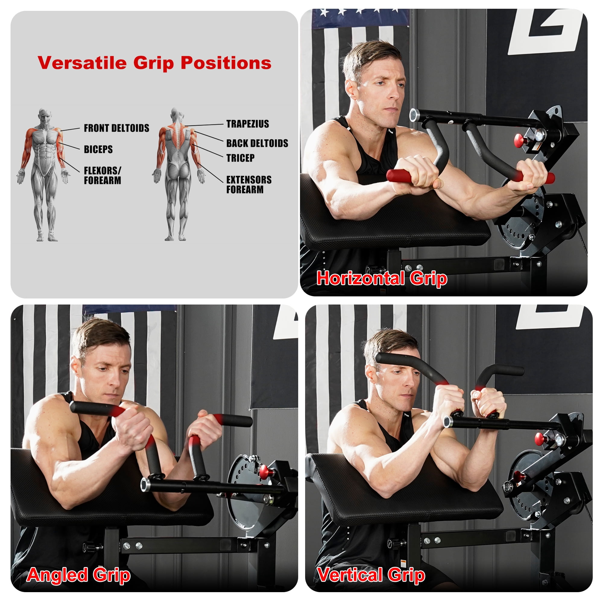 Hlivelood Bicep Tricep Curl Machine, 350LBS Plate Loaded Bicep Curls and Tricep Extension Machine w/ Smooth Cable Pulley System, Adjustable Preacher Curl Bench for Home Gym, Fits 1" & 2" Plates