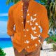 thumbnail image 1 of Camisa de manga larga con botones y solapa de estilo hawaiano con estampado 3D de mariposas para hombre, de color liso, de moda, de talla grande, 1 of 6