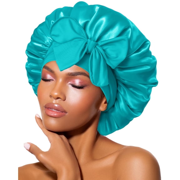 Silk Bonnet for Sleeping Women Satin Bonnet Night Sleep Cap Hair Wrap for All Hair with Adjustable Tie Band,Black