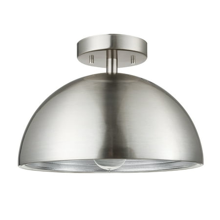 Globe Electric Rachelle 1-Light Brushed Nickel Flush Mount Ceiling Light with Ribbed Interior  69995