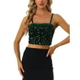 thumbnail image 1 of INSPIRE CHIC Camisole Courte à Bretelles Spaghetti en Velours à Paillettes pour Femme, Boîte de Nuit Fête, Vert Foncé, TG, 1 of 5