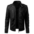 thumbnail image 2 of DPTALR Men Winter Imitation Leather Jacket Biker Motorcycle Zipper Long Sleeve Coat Top, 2 of 6