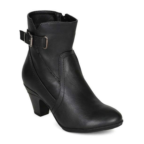 Bumper - Bumper CK72 Women Leatherette Round Toe Chunky Heel Buckle Riding Ankle Bootie