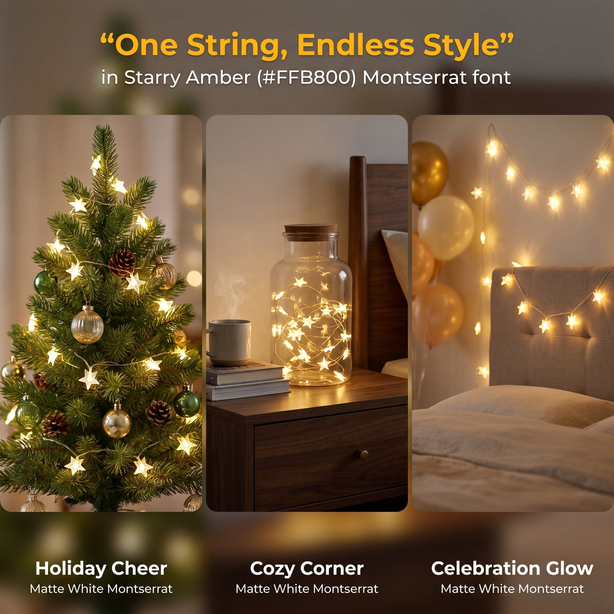 Unique Bargains 3D Star Lights with Flexible Design 6.6 ft Warm White Battery Operated