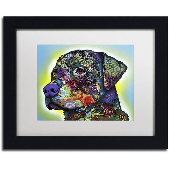 Trademark Fine Art "The Rottweiler" Canvas Art by Dean Russo, White Matte, Black Frame