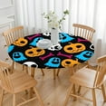 thumbnail image 3 of Colorful Halloween Elements Pattern Round Fitted Tablecloth with Elastic Edge,Dining Table Cover Waterproof,Outdoor Round Tablecloth for Camping,Dining,Indoor and Outdoor, 3 of 7