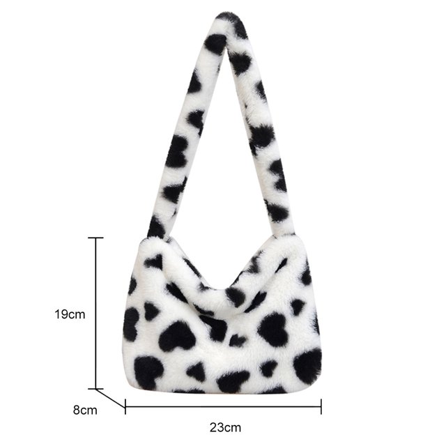Bolsa de hombro de felpa Cute Love Heart Print Women Underarm Bag para ir de compras (negro) Likrtyny Para Estrenar