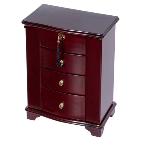 Platinum Silver Jewelry Box - Waverly Wooden Jewelry Box, Cherry Finish